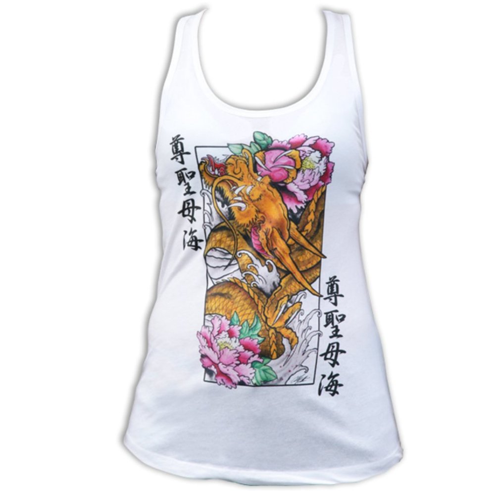 Golden Dragon White Racer Back Tank Top S-M-L-XL-2XL NWT
